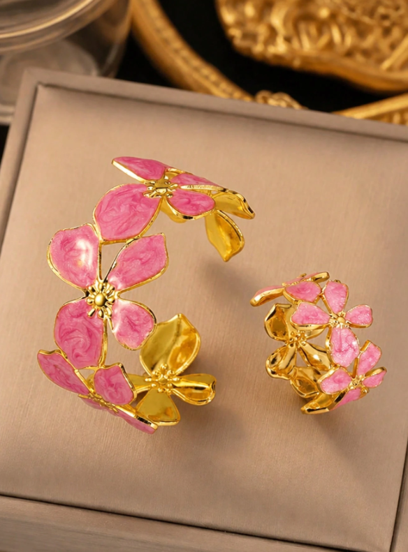 VceTd 2PCS Fashion Elegant Asymmetrical Four-Leaf Clover Design Stainless Steel Women's Jewelry