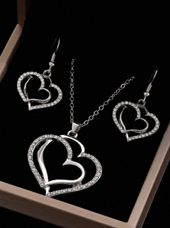 3pcs Cubic Zirconia Heart Shaped Jewelry Set, Elegant Necklace