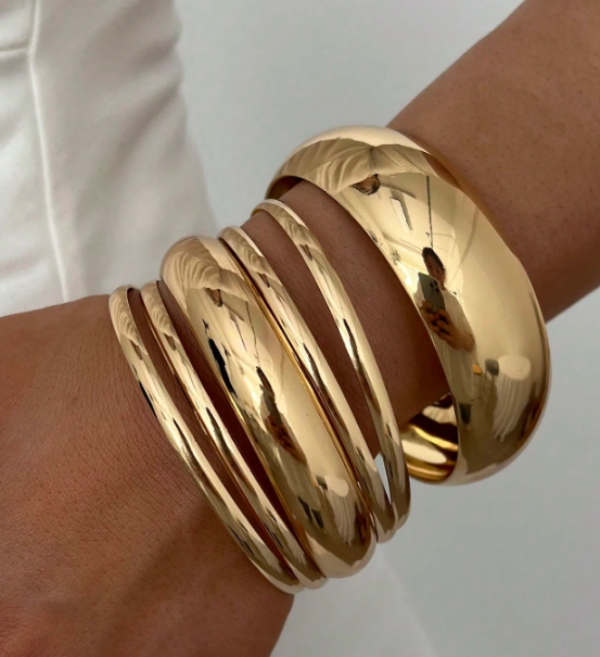 Vintage Elegant Wide Flat Metal Bangle Bracelets