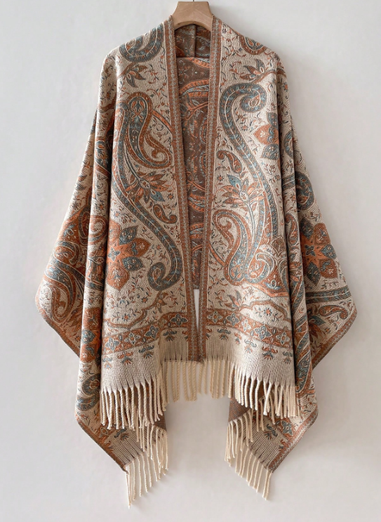 Paisley Pattern Thick Warm Scarf With Tassels
